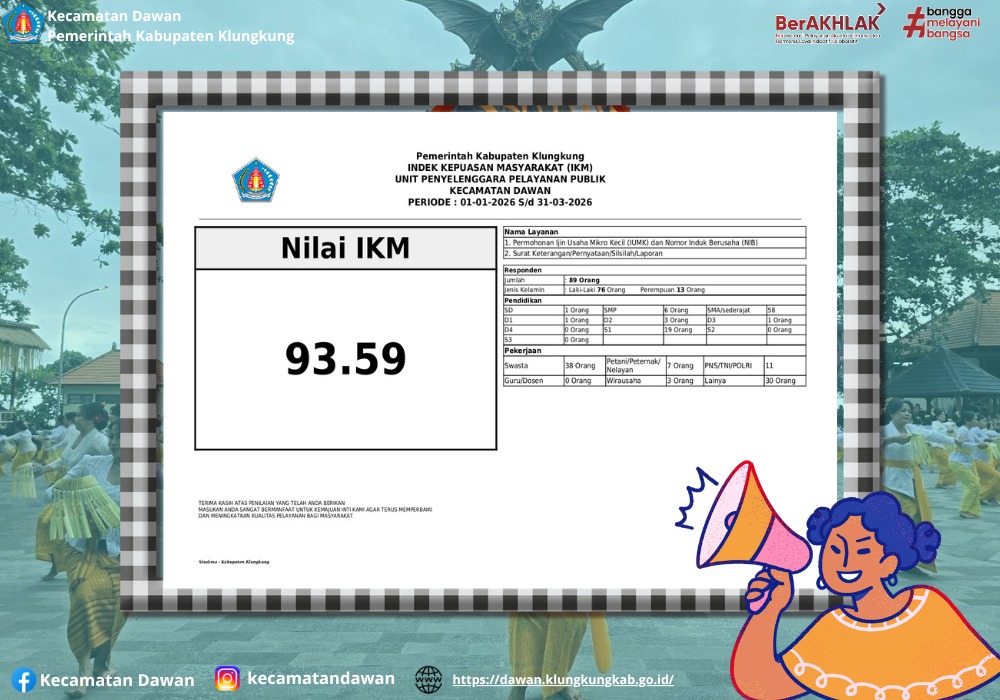 Capai Nilai 93.59, Indeks Kepuasan Masyarakat (IKM) Kecamatan Dawan Triwulan I 2026 Masuk Kategori Sangat Baik